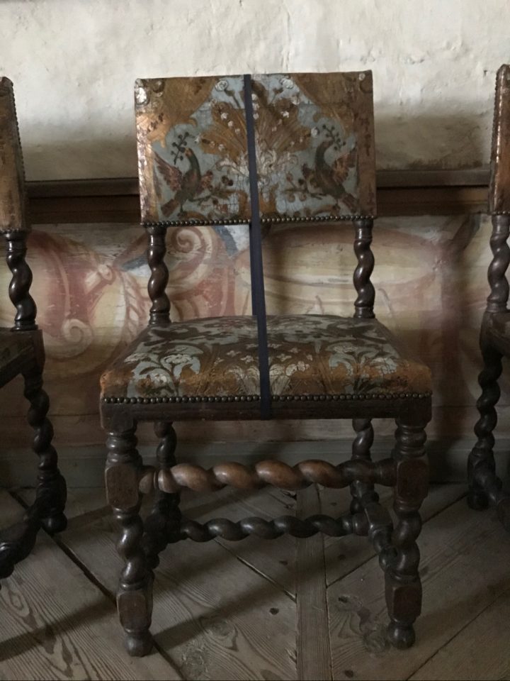 Läckö, stol, barock, gyllenläder