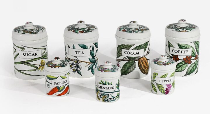 Fornasetti jar with lid sugar, Tea, cocoa, coffee and spices